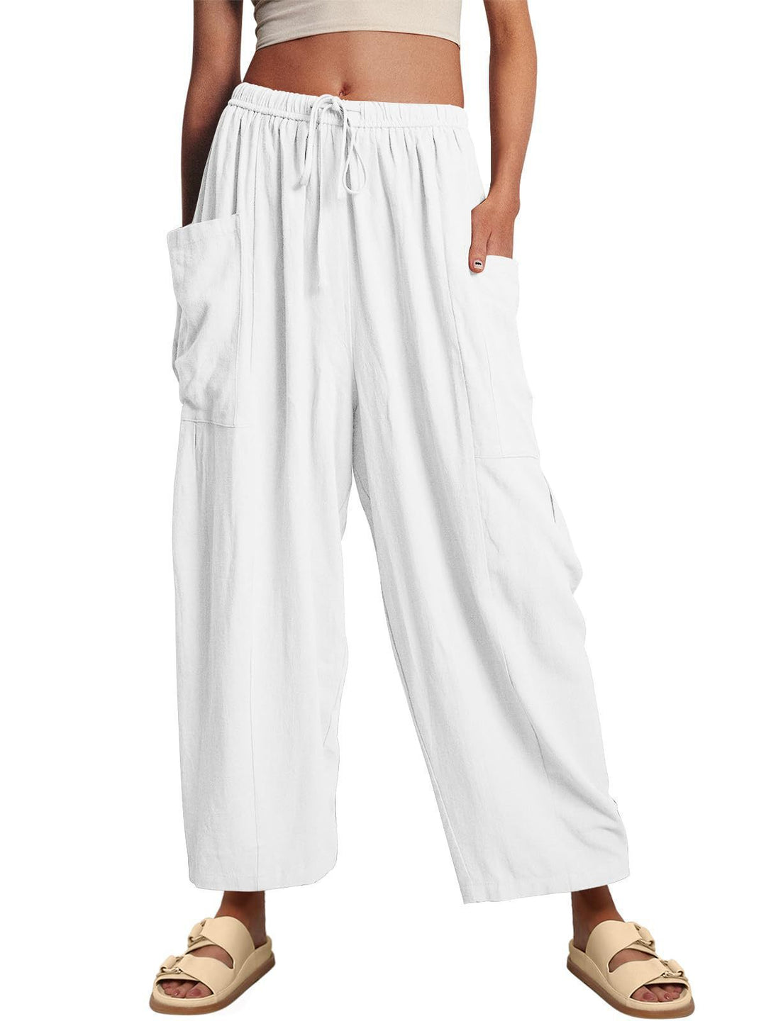 Damen bequeme Palazzo-Hose mit elastischem Bündchen und seitlichen Taschen Drune