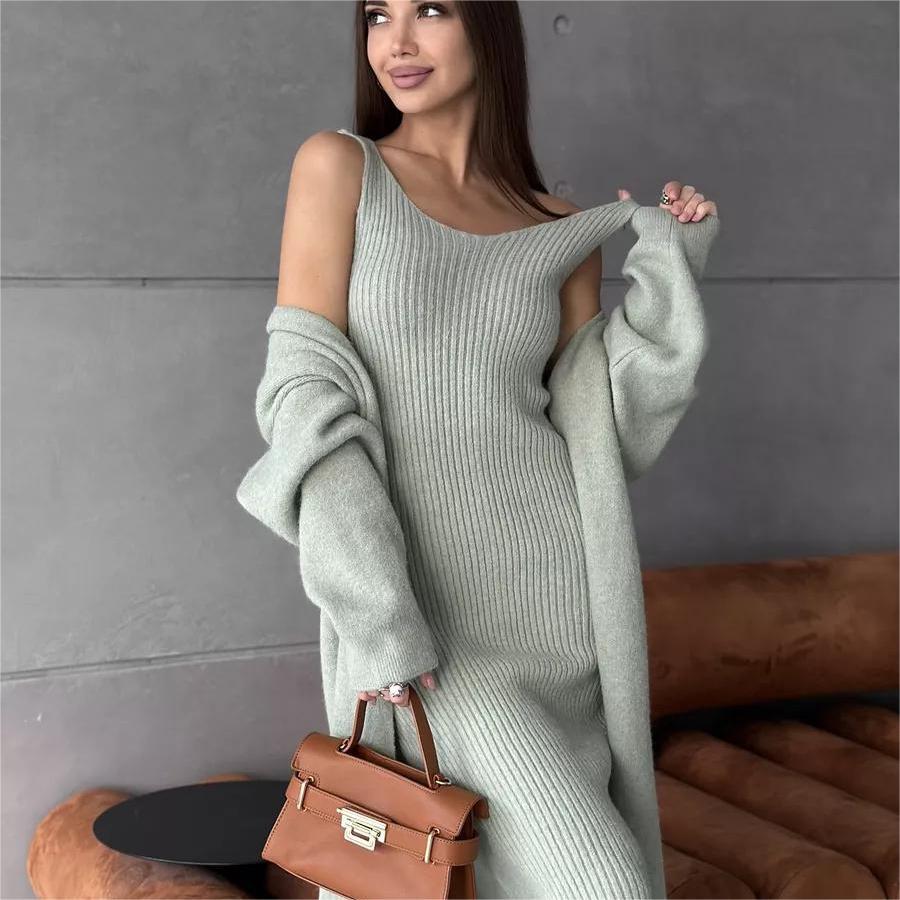 Damen Strickkleid mit V-Ausschnitt und langem, lässigem Schnitt Drune