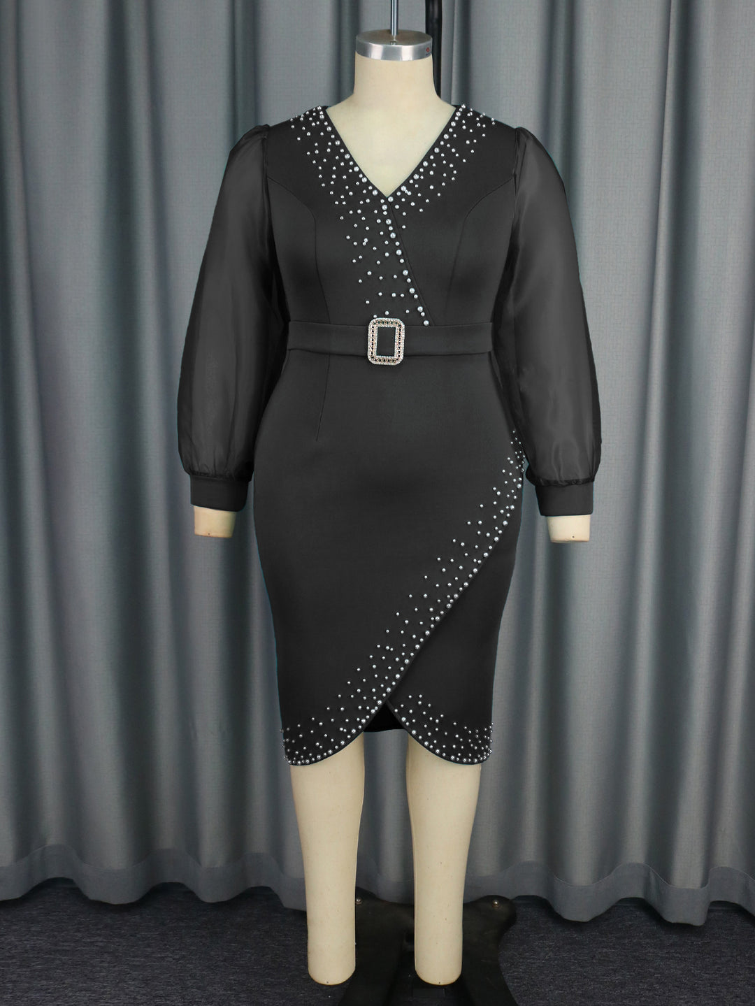Damen Abendkleid mit eleganten Puffärmeln und funkelnden Applikationen Drune