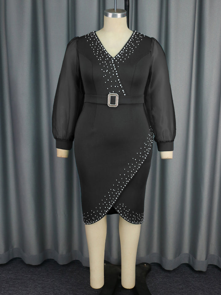 Damen Abendkleid mit eleganten Puffärmeln und funkelnden Applikationen Drune