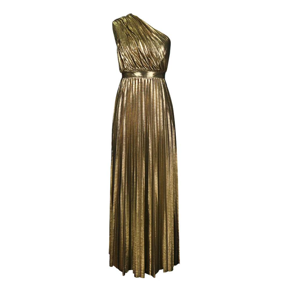 Damen plissiertes Abendkleid mit schimmerndem Oberteil Drune