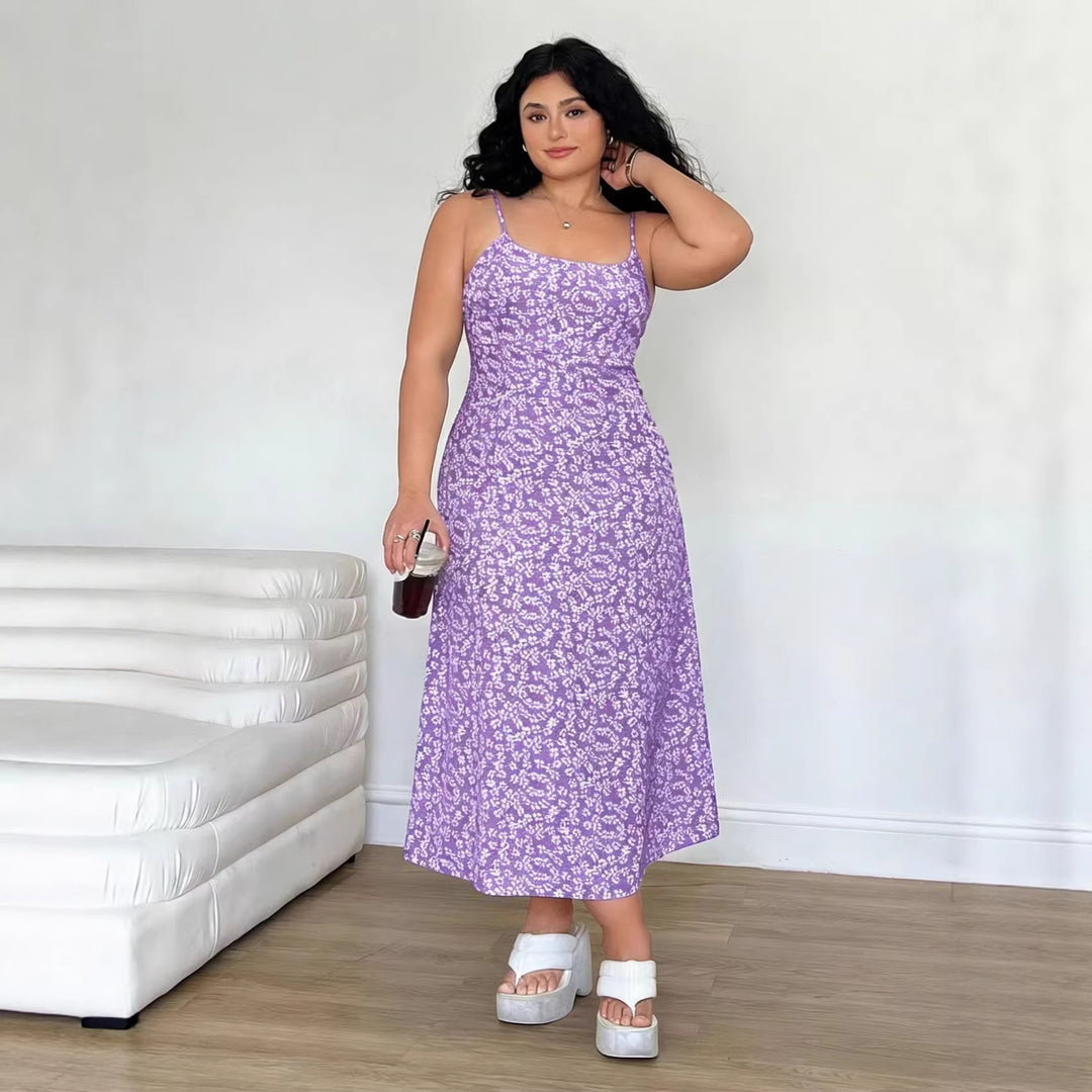 Damen Maxikleid mit feinem Blumenmuster und verstellbaren Spaghettiträgern Drune