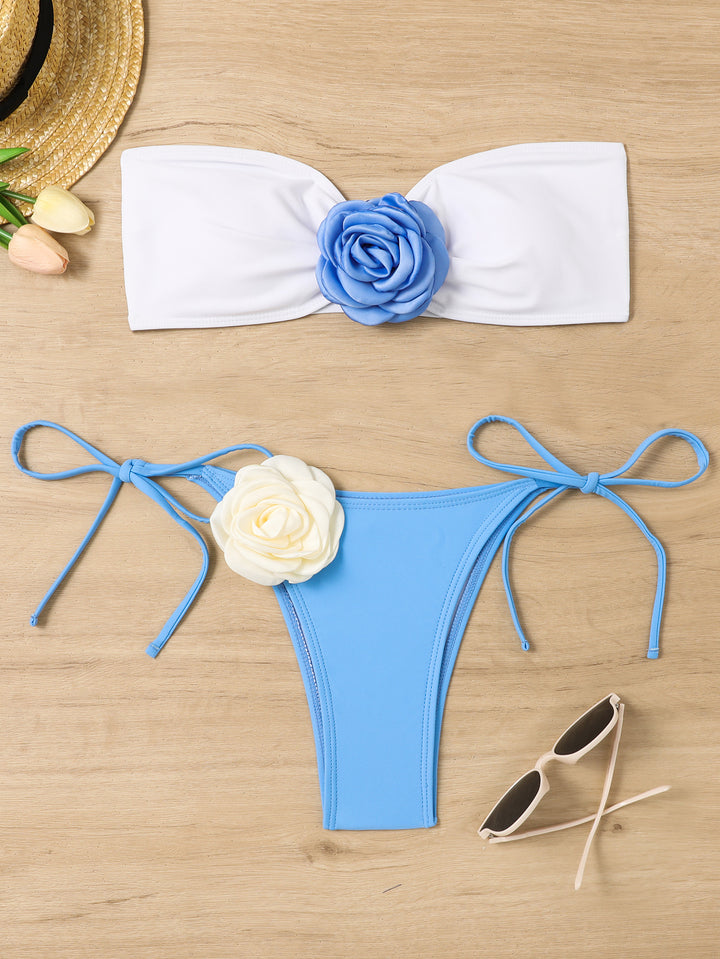 Damen Bikiniset mit romantischen Blumenapplikationen Drune