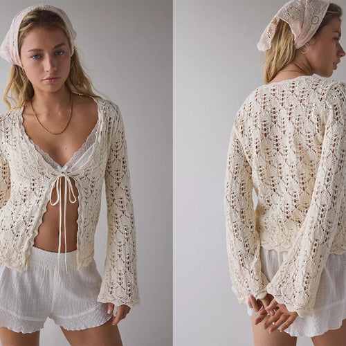 Damen luftiger Häkelstrick-Cardigan Drune