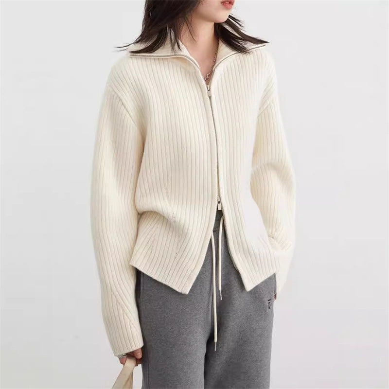 Damen Gemütlicher Rippstrick Reißverschluss-Cardigan Drune