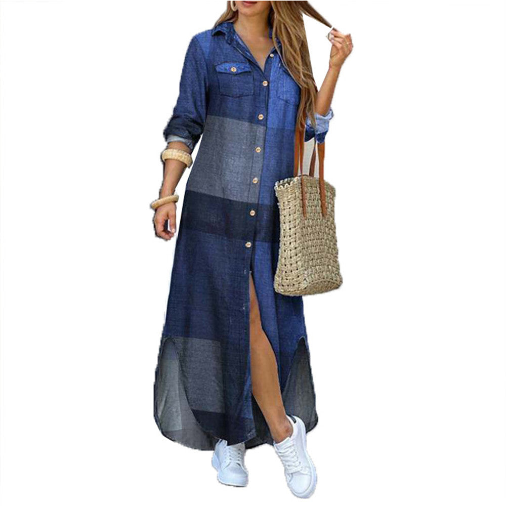 Damen nan langes Hemdkleid mit floralem Muster und seitlichem Schlitz Drune