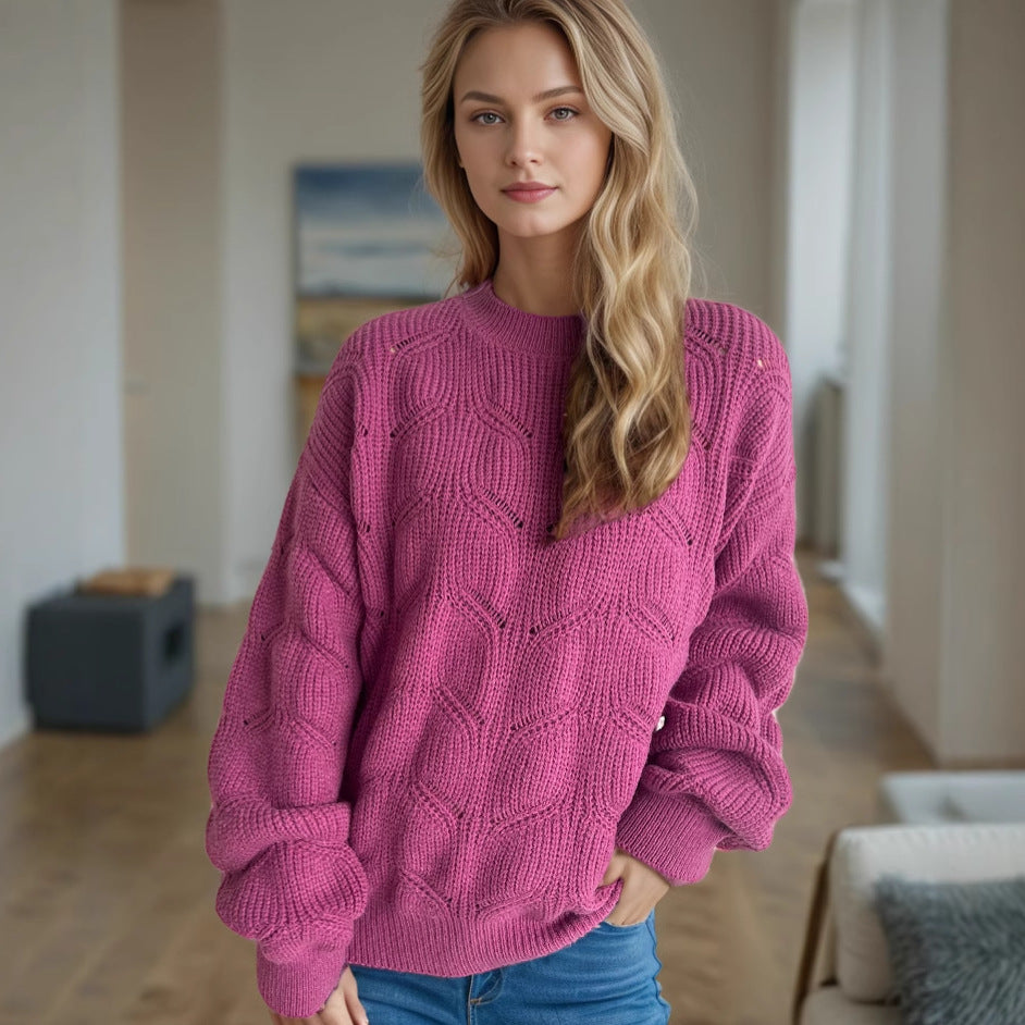 Damen Grobstrickpullover mit romantischem Zopfmuster und weit geschnittenen Ärmeln Drune