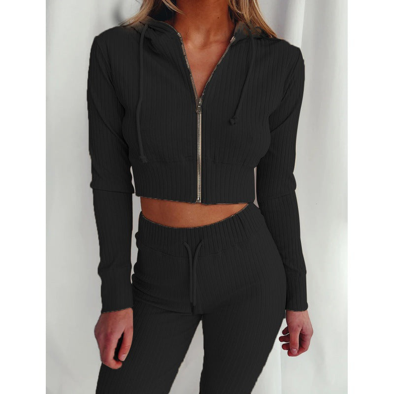 Damen Sportliches cropped Hoodie-Set mit feinem Rippdesign und hohem Tragekomfort Drune