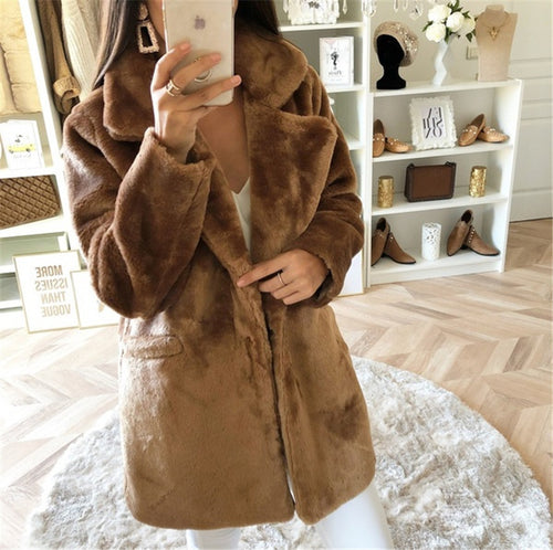 Damen kuscheliger Oversized-Baumwollmantel mit luxuriösem Fellimitat Drune