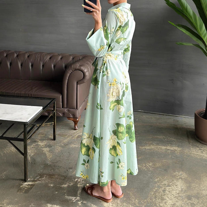 Damen Maxikleid mit floralen Mustern und Wickelgürtel Drune
