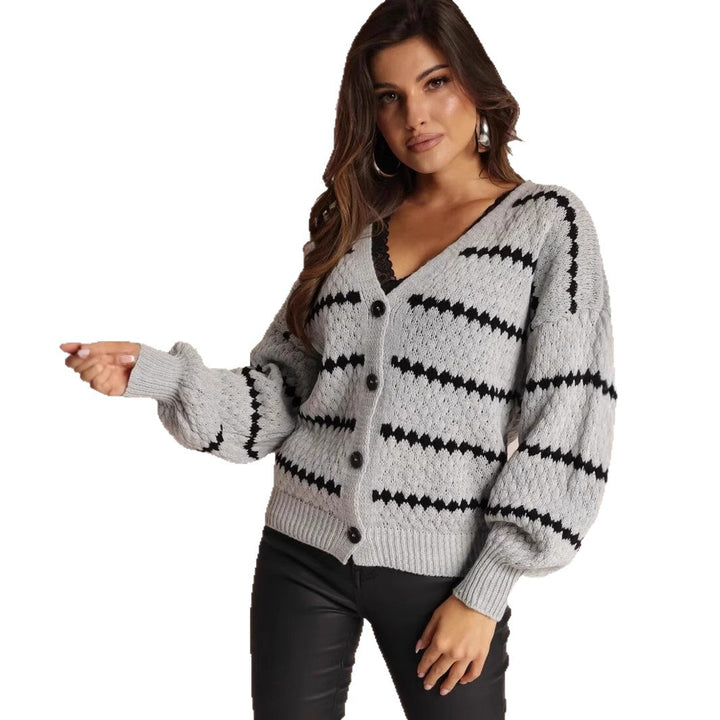 Damen Strickjacke mit markantem Muster und voluminösen Ärmeln Drune