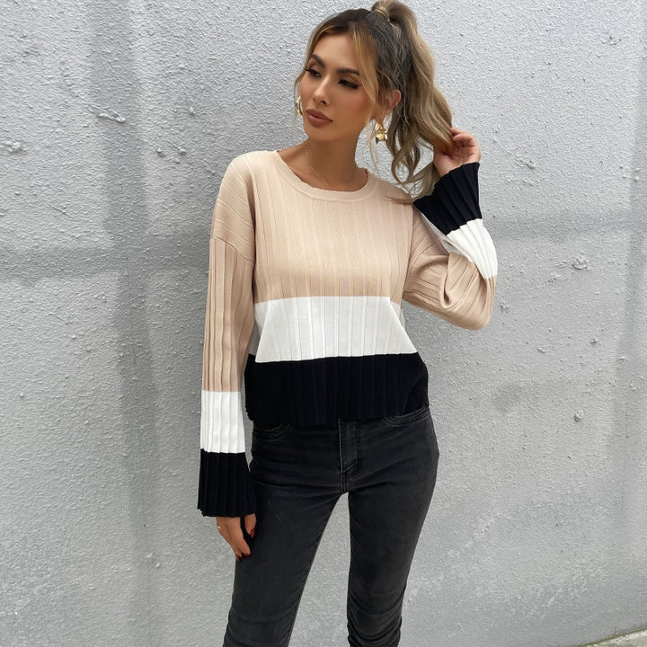 Damen modischer Pullover mit strukturiertem Farbblock-Design Drune