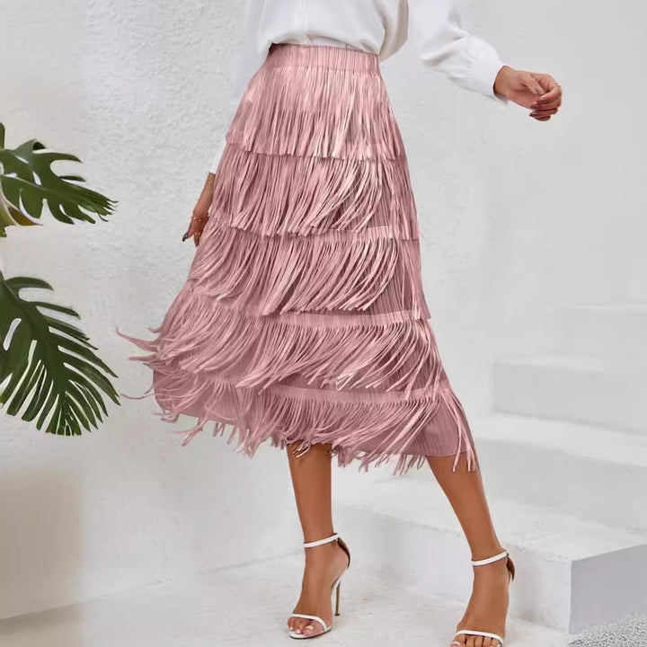 Damen Rock mit fransigem Design und schwingenden Lagen Drune