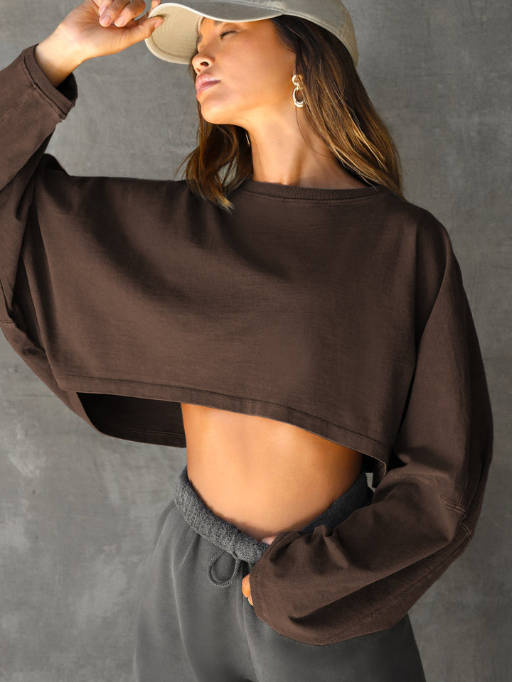 Damen lässiges Cropped Sweatshirt mit weitem Schnitt und Ballonärmeln Drune