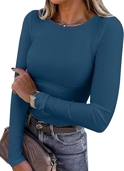 Damen Langarmshirt mit strukturiertem Rippdesign und dezentem Rundhalsausschnitt Drune