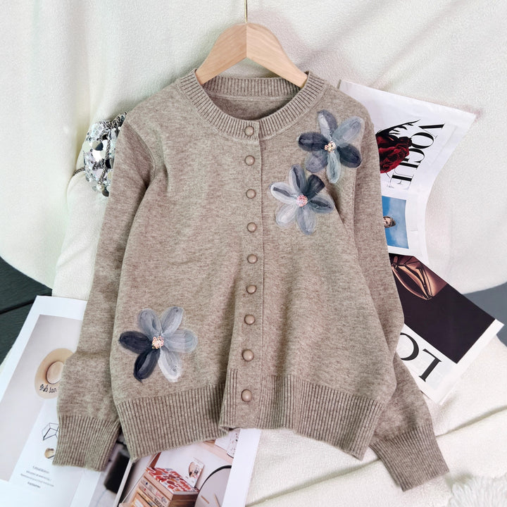 Damen Strickjacke mit floralem Design und Knopfverschluss Drune