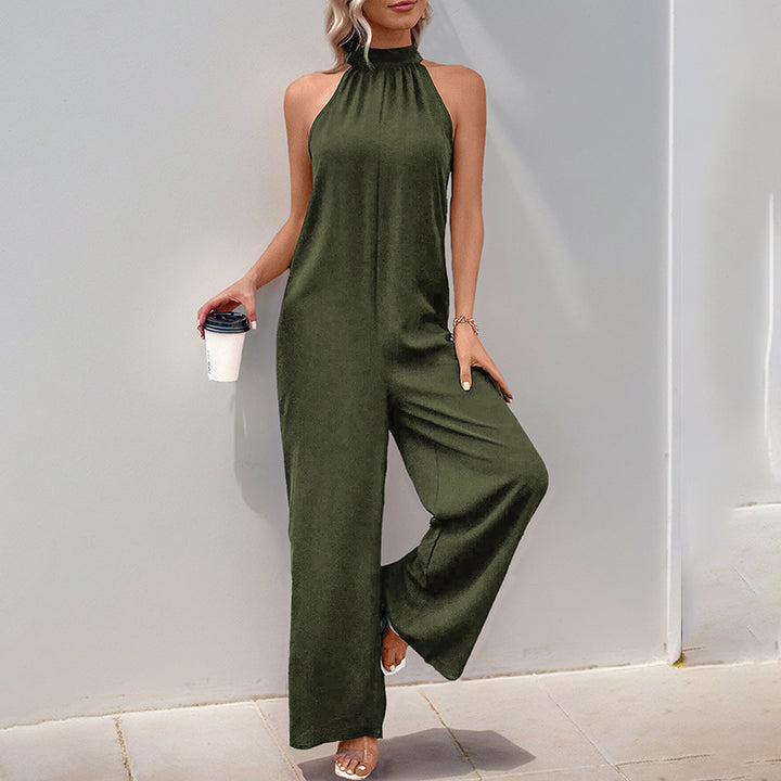 Damen eleganter Jumpsuit mit hohem Stehkragen und weitem Bein Drune