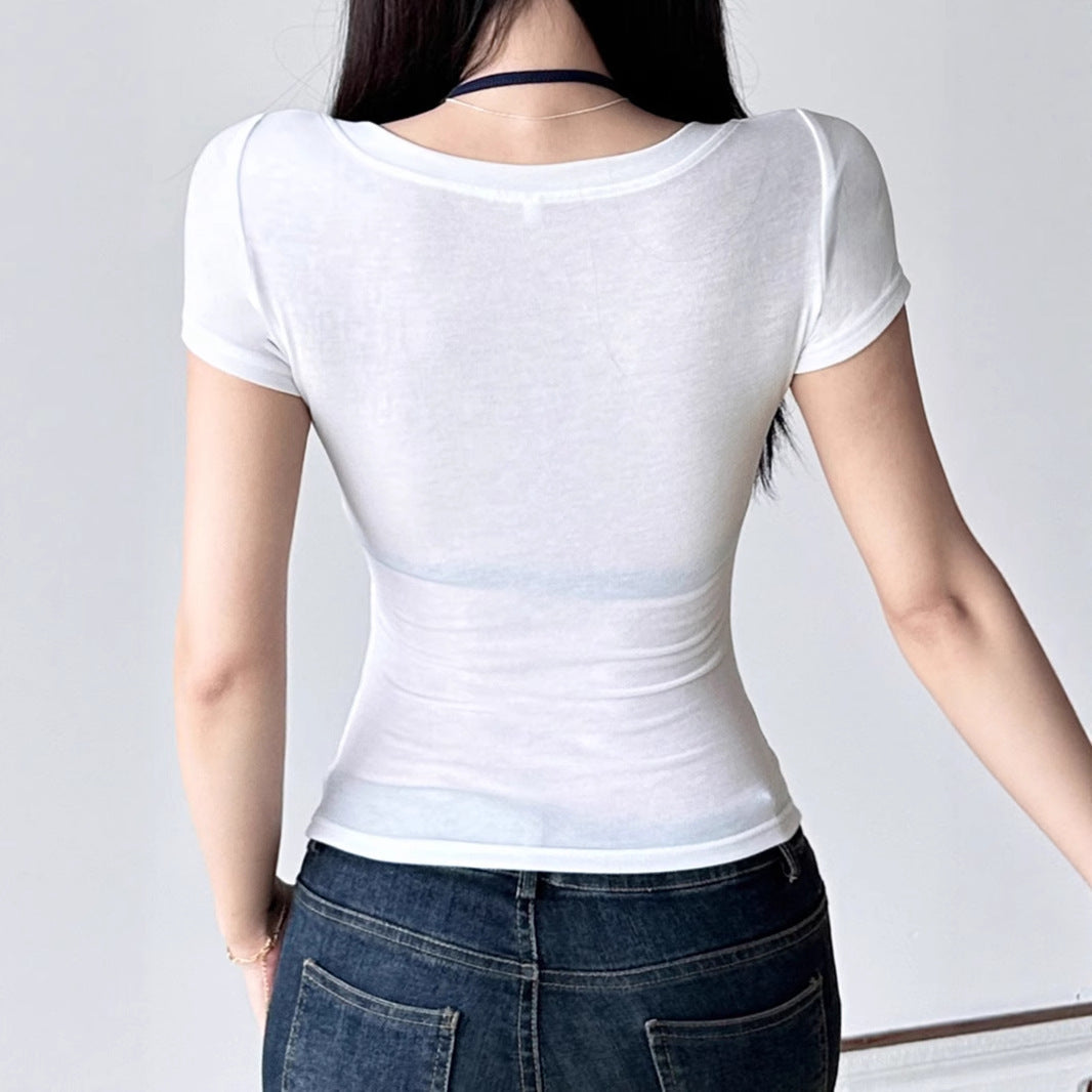 Damen Kurzarmbluse mit angesagtem Henley-Design und praktischer Brusttasche Drune