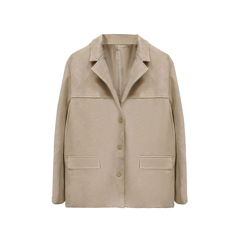 Damen Elegante Wildlederjacke mit klassischem Schnitt und zwei Taschen Drune