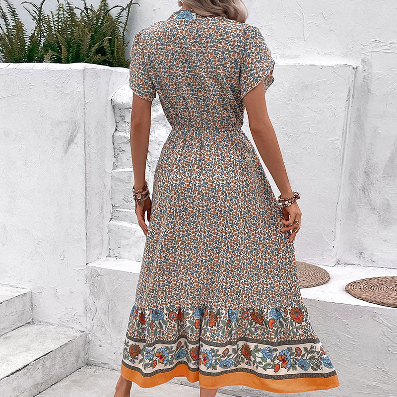 Damen Maxikleid mit floralen Einsätzen und eleganten Rüschendetails Drune