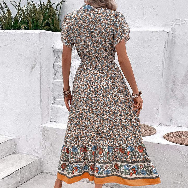 Damen Maxikleid mit floralen Einsätzen und eleganten Rüschendetails Drune