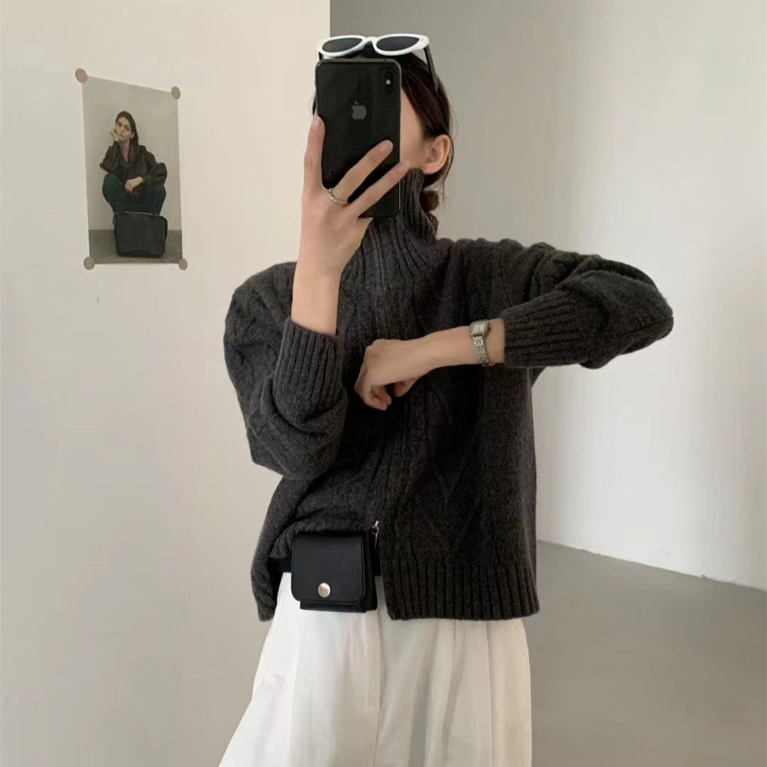 Damen Strickjacke mit Zopfstruktur und hohem Kragen Drune