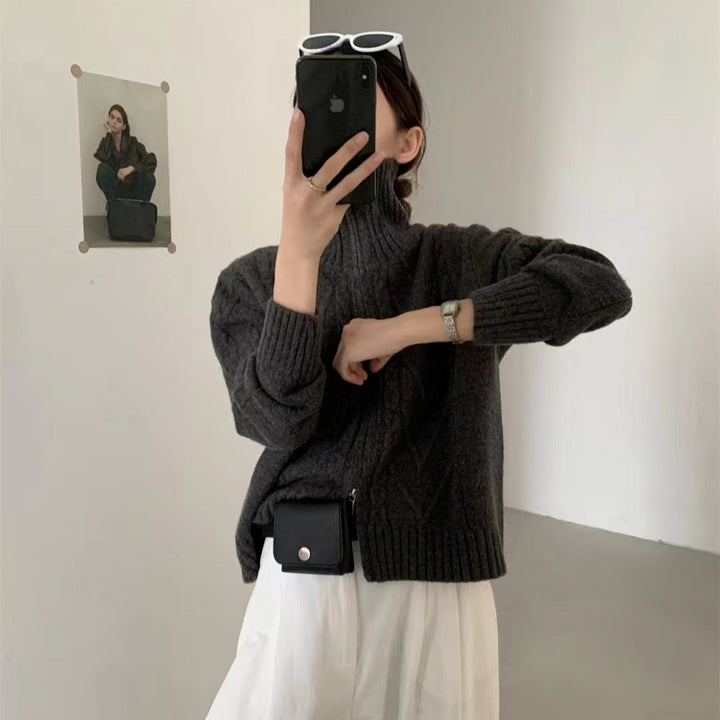 Damen Strickjacke mit Zopfstruktur und hohem Kragen Drune