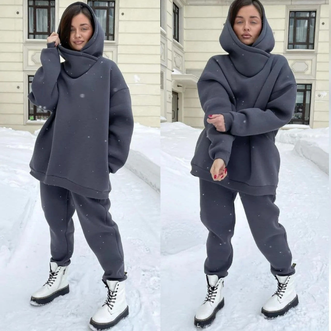 Damen nan Oversize-Hoodie-Set mit Schlauchkragen und thermogefütterter Jogginghose Drune