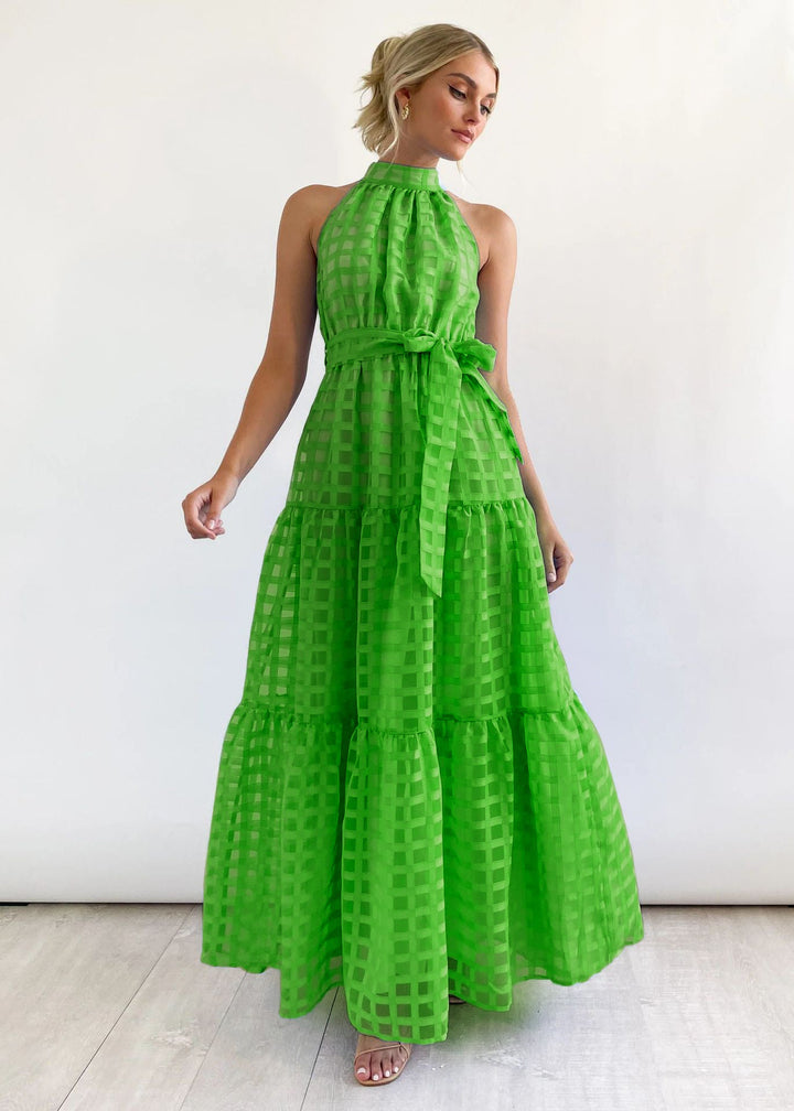 Damen Maxikleid mit raffiniertem Hochkragen und gestuftem Design Drune