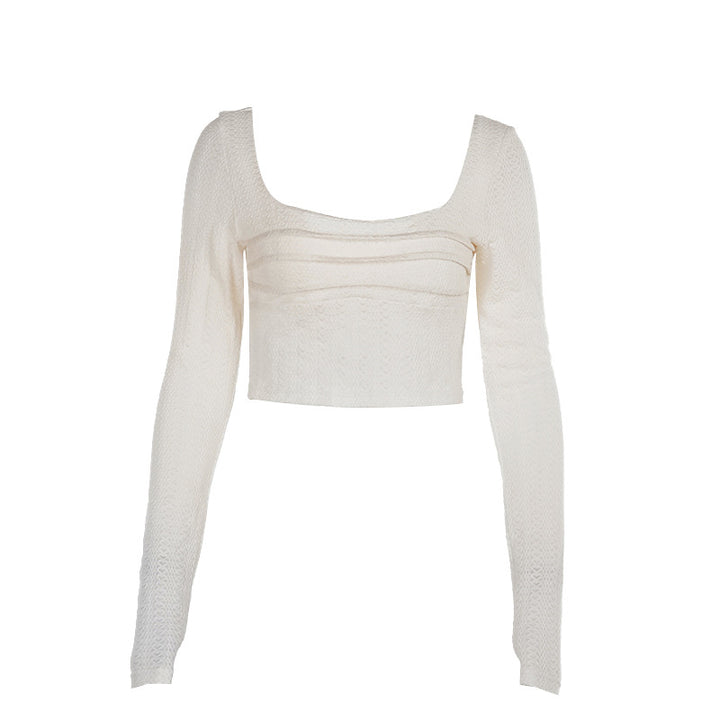 Damen Langarmshirt mit tiefem Ausschnitt und strukturiertem Design Drune