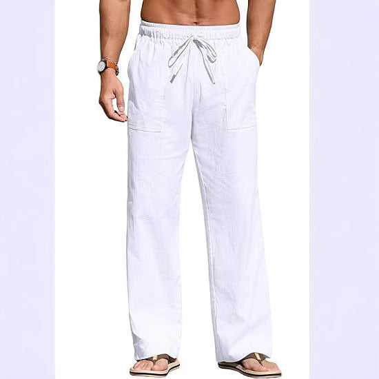 Herren nan leichte Leinenhose mit elastischem Bund, Kordelzug und aufgesetzten Taschen Drune