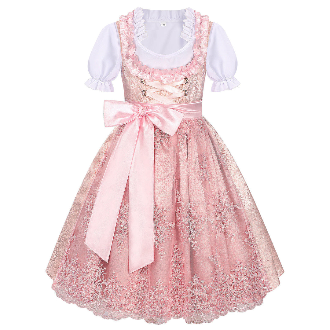 Damen nan traditionelles Kinderdirndl mit bestickter Schürze und Rüschenbluse Drune