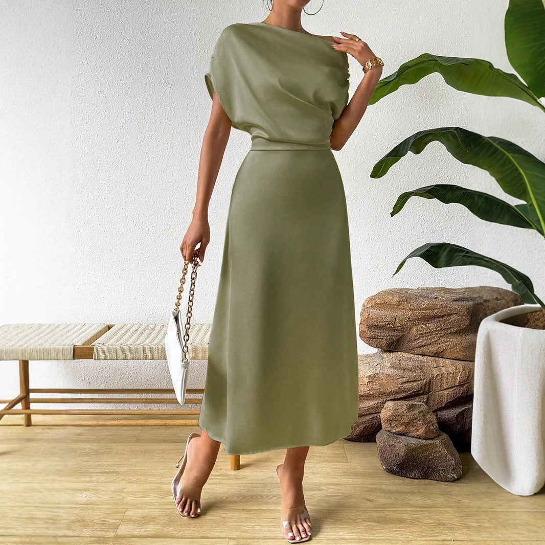 Damen Elegantes Wickelkleid mit asymmetrischem Oberteil und fließendem Schnitt Drune