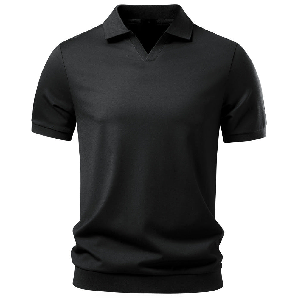 Herren nan feinstrickiges Kurzarm-Poloshirt mit offenem V-Kragen und elastischem Saum Drune