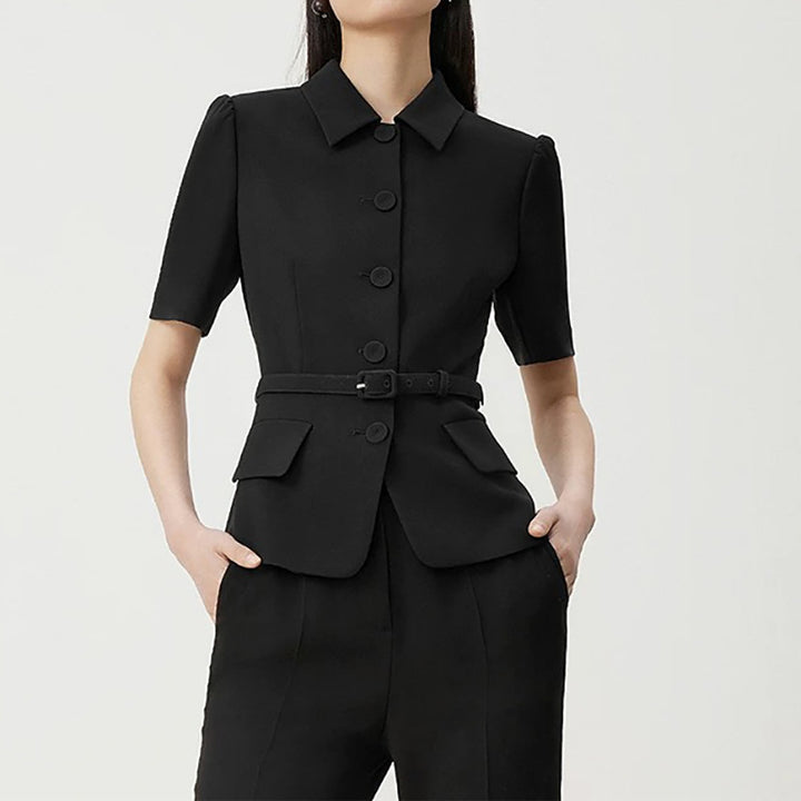 Damen Kurzarm Tailored Blazer mit Gürtel Drune