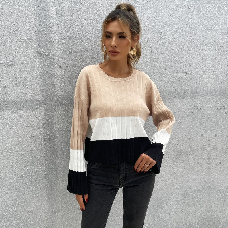 Damen modischer Pullover mit strukturiertem Farbblock-Design Drune