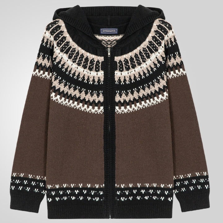 Herren Strickjacke mit traditionellem Norweger-Muster und Kapuze Drune