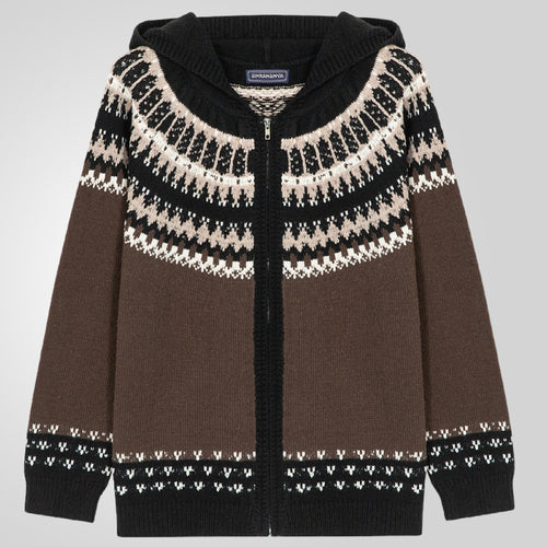 Herren Strickjacke mit traditionellem Norweger-Muster und Kapuze Drune