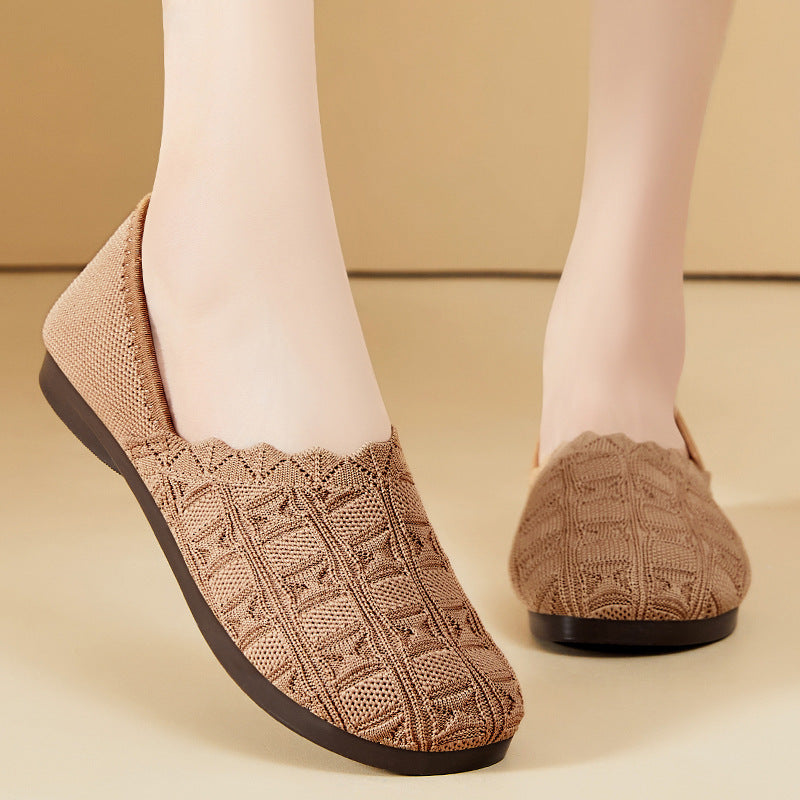 Damen nan gestrickter Komfort-Ballerina-Slipper mit elastischem Einstieg, geformter Polstersohle und rutschfester Flexlaufsohle Drune
