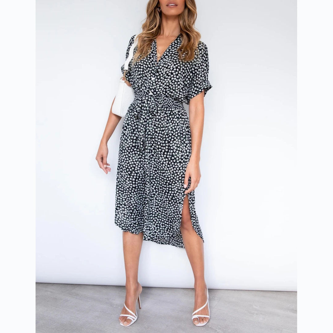 Damen Midikleid mit knotenfreiem Gürtel und verspieltem Punkte-Design Drune