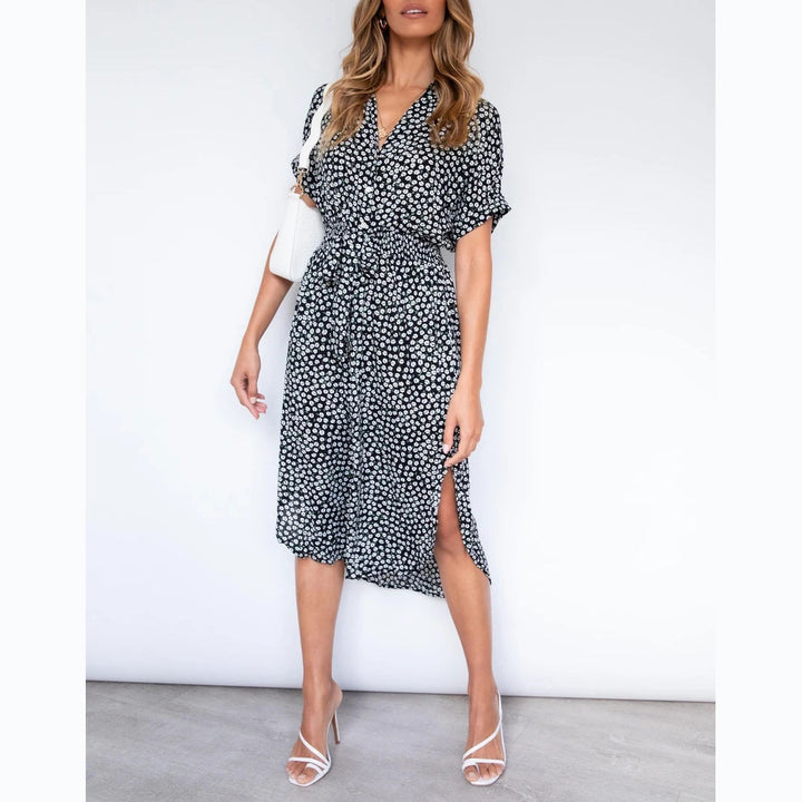 Damen Midikleid mit knotenfreiem Gürtel und verspieltem Punkte-Design Drune