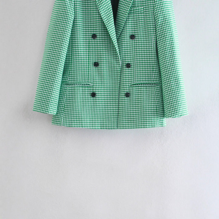Damen Karierter Blazer mit doppelter Knopfleiste Drune