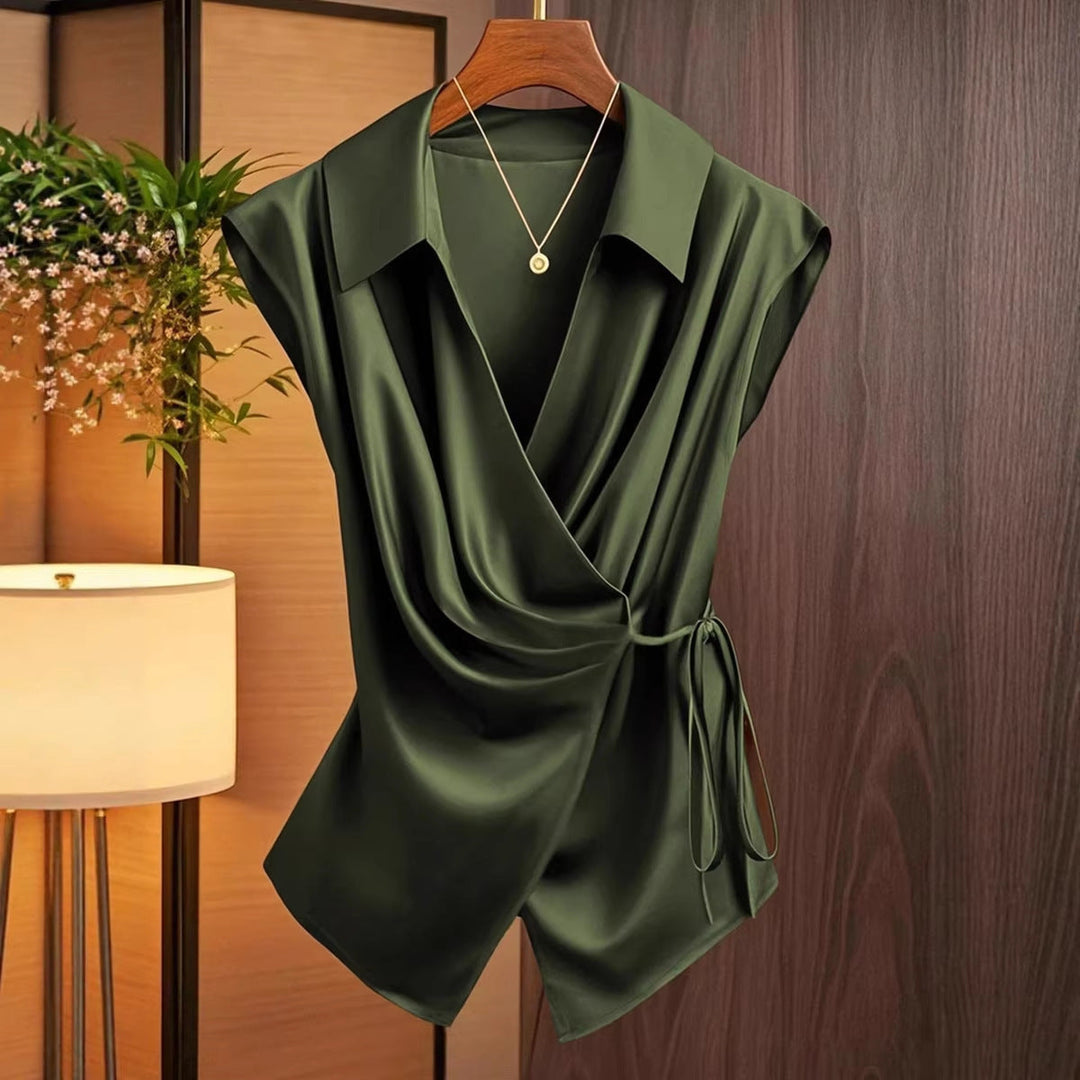 Damen elegante Wickelbluse mit femininer Drapierung und Schalkragen Drune