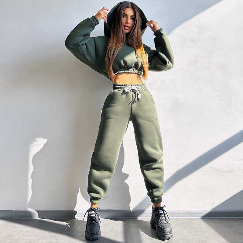 Damen modisches und lässiges cropped Sweatshirt und Jogginghose Set Drune