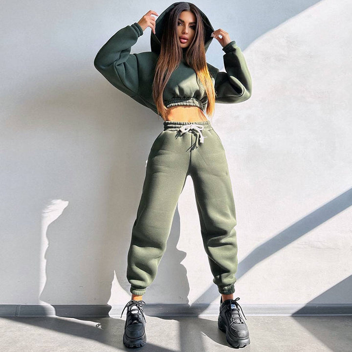 Damen modisches und lässiges cropped Sweatshirt und Jogginghose Set Drune