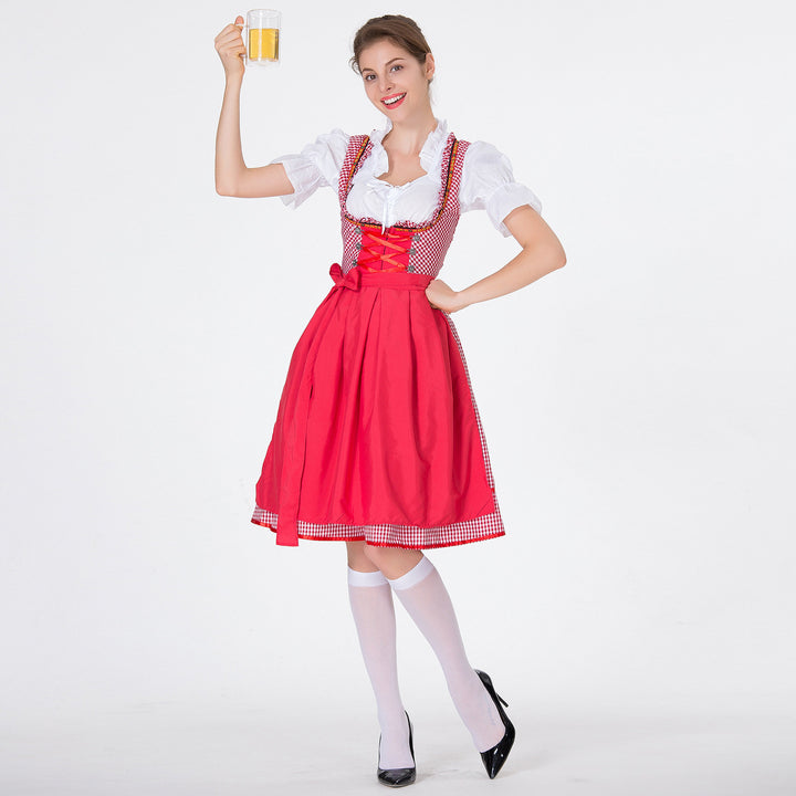Damen nan karierter Dirndlkleid mit geraffter Schürze und geschnürter Miederfront Drune
