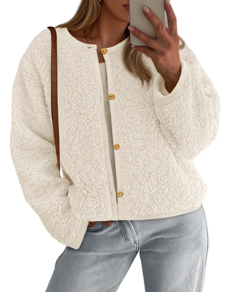 Damen Kuschelige Fleecejacke mit Knopfdetail und Oversized-Schnitt Drune