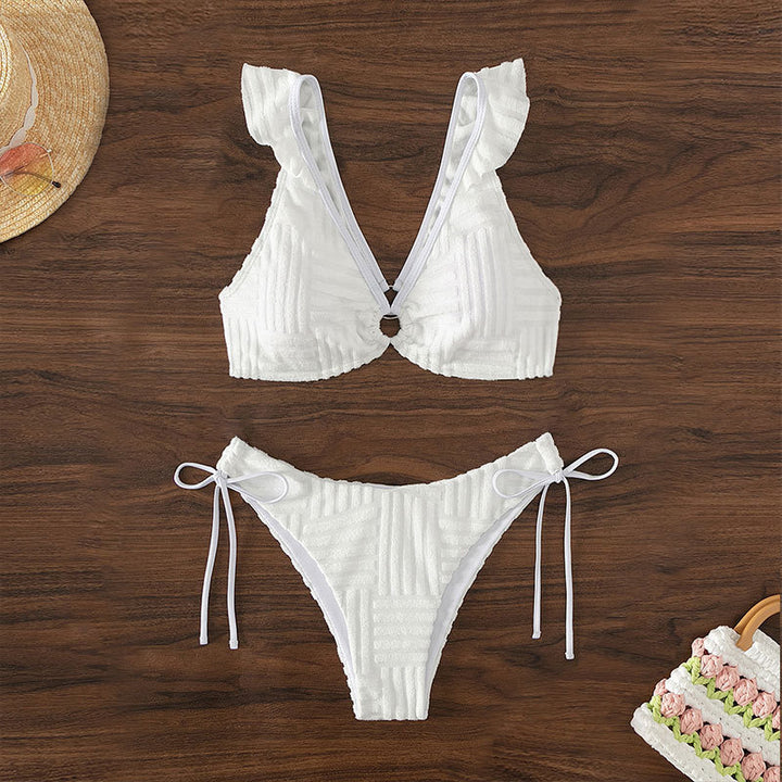 Damen Triangel-Bikini mit dekorativem Knotendetail und Rüschenelementen Drune