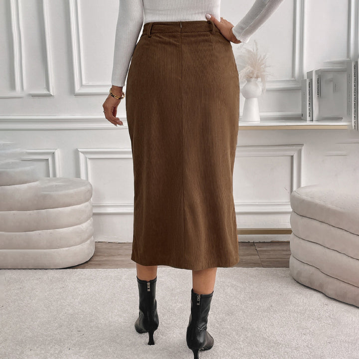 Damen Maxi-Rock mit stylishen Cord-Details und seitlichem Schlitz Drune