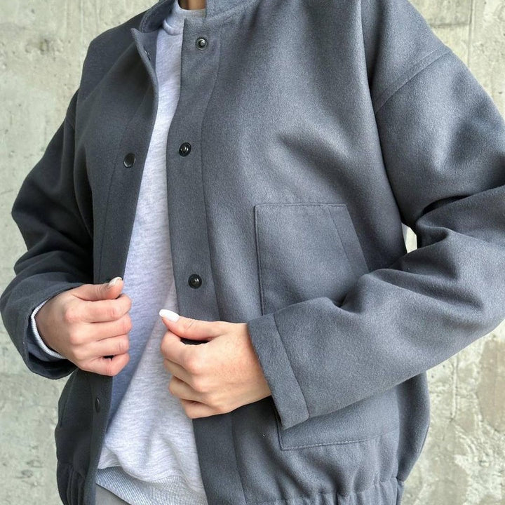 Damen lässige Collegejacke mit Knopfverschluss und Taschen Drune